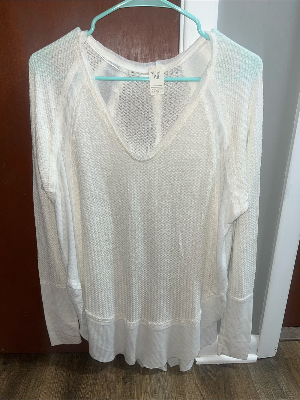 We The Free, Free People White Waffle-Knit Long Sleeve Tee